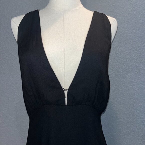 AURA Black Tiered Boho Maxi Dress with Deep V Neck Sheer Ruffled Skirt EUC -  L - Picture 2 of 14